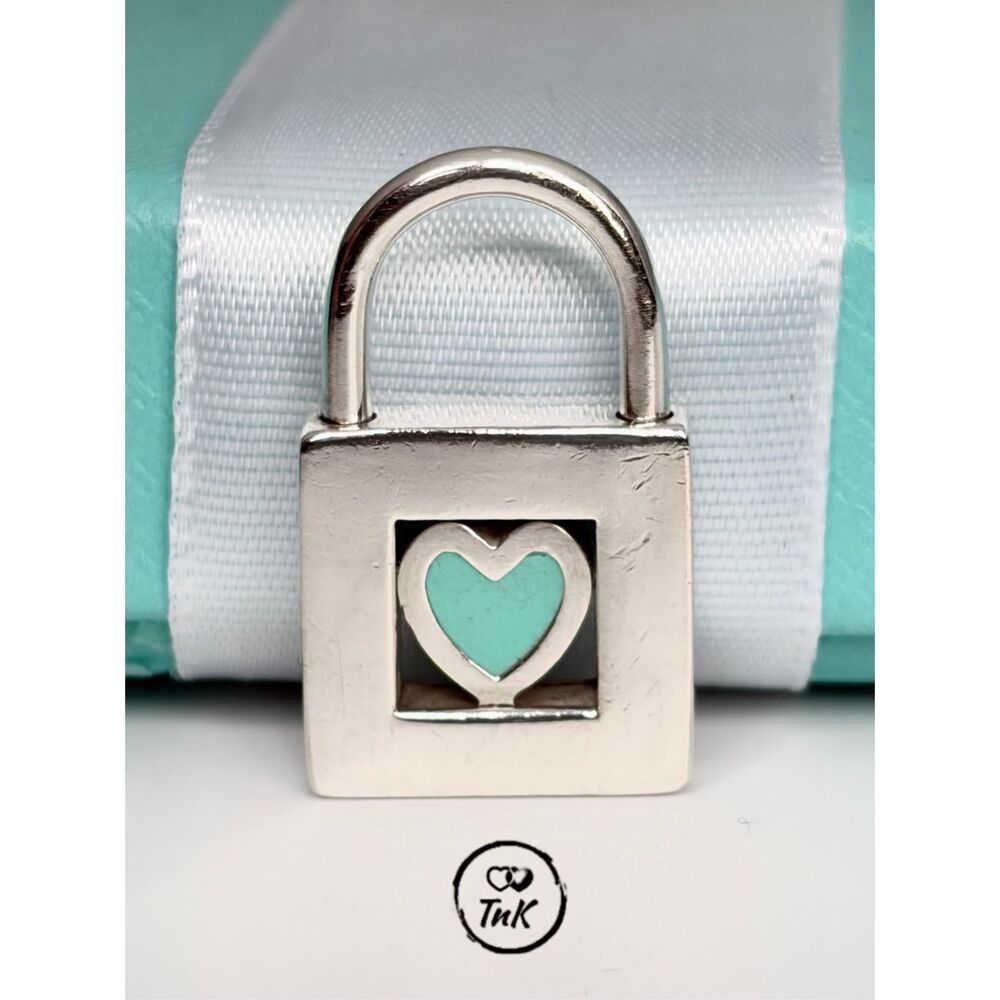 Tiffany & Co sterling silver padlock charm with blue enamel heart - Picture 11 of 15